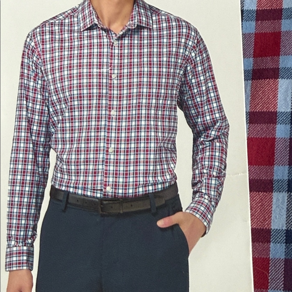 Kirkland Signature XXL Men’s sport Red & Blue Plaid Button-Down Shirt NWT